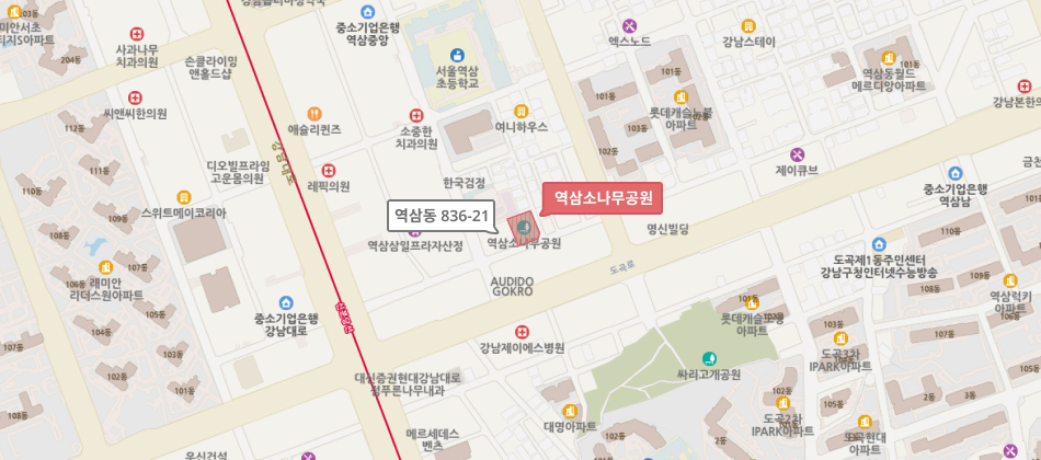 영동대로 코엑스 주변 836m 코엑스사거리, 아셈타워, 트레이드타워, 코엑스아티움, 그랜드 인터컨티넨탈 호텔 입구 까지