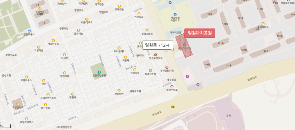 남부순환로 남측 615m 매봉터널 사거리에서 도곡역 4번출구 사이 보도, 군인공제회관과 타워팰리스 2차 사잇길 양측 보도 및 차도