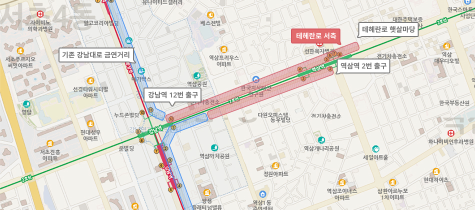 테헤란로 서측 금연거리 685m 캠브리지 빌딩 ~ 역삼역 2번출구