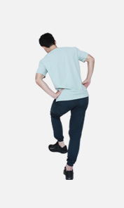 들어올린 한쪽 다리가 직각이며 몸통이 들어올린 다리쪽으로 기울어진 동작