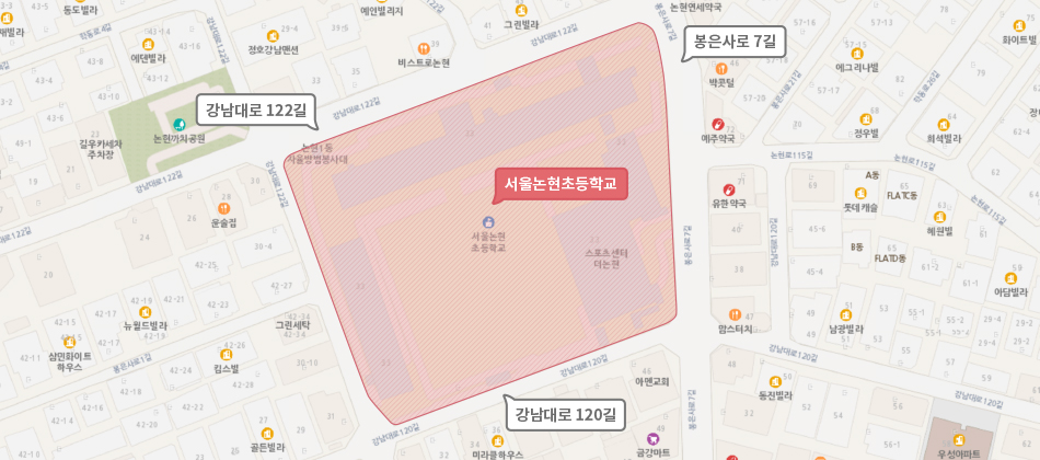 서울논현초등학교 주변 보도 116m 이미지